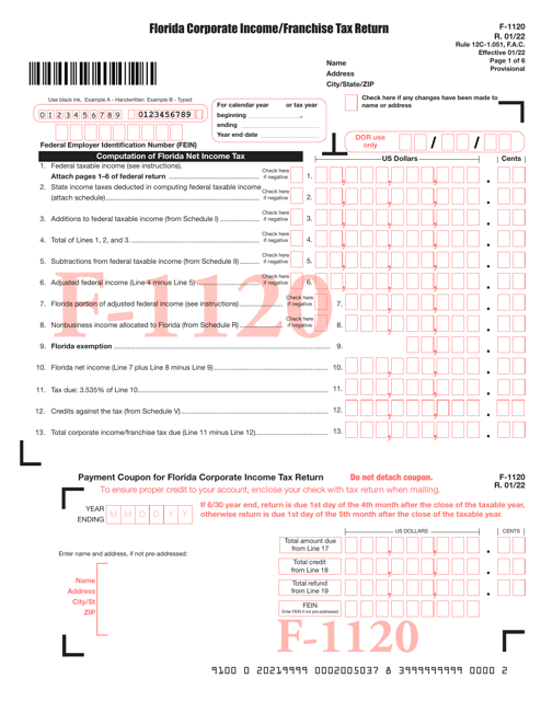 Form F-1120  Printable Pdf
