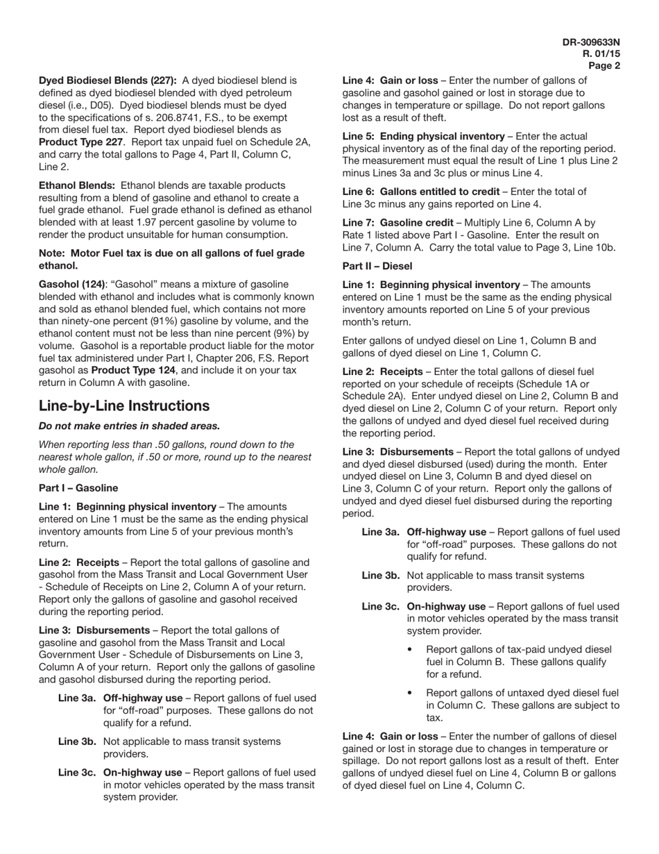 Instructions for Form DR-309633 Mass Transit System Provider Fuel Tax Return - Florida, Page 2
