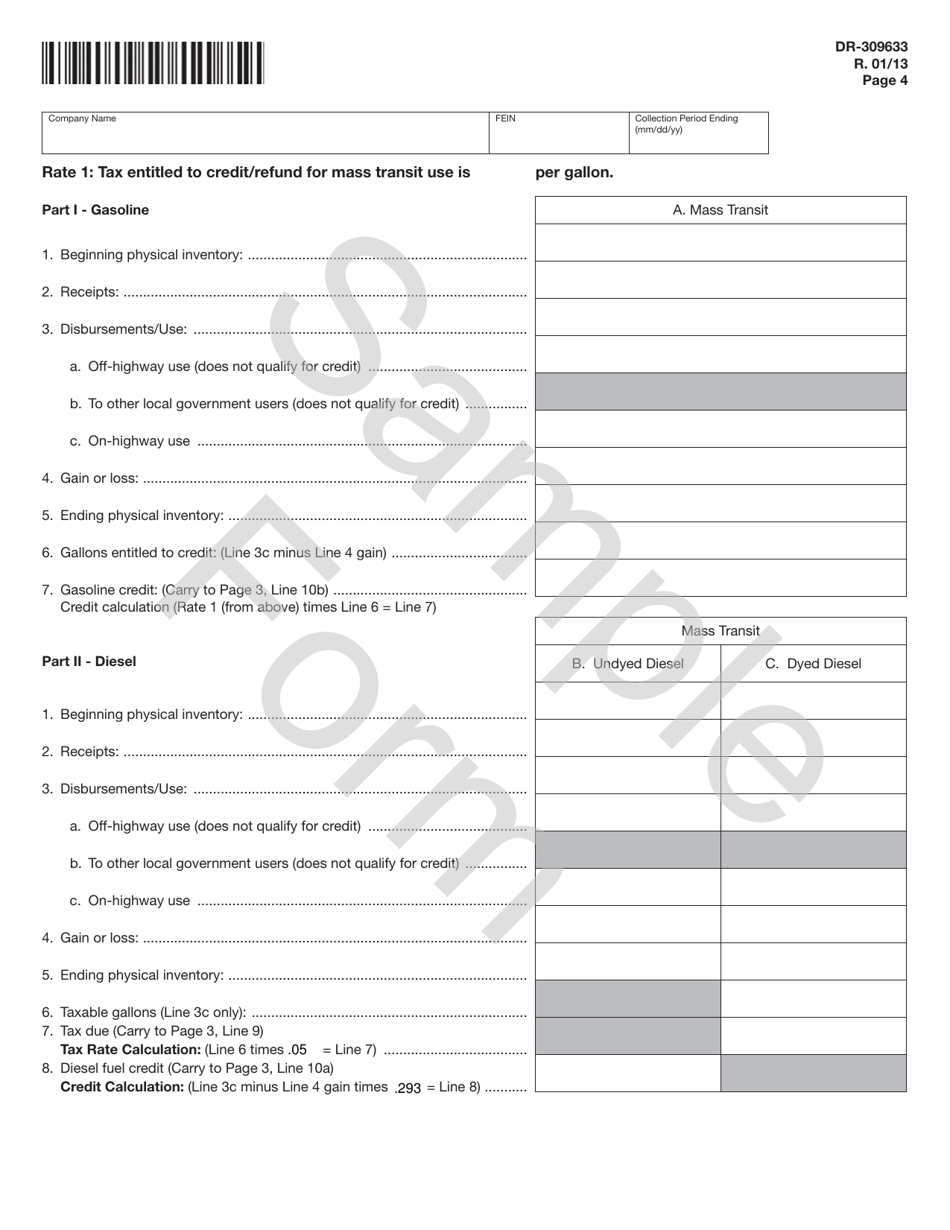 Form DR-309633 Mass Transit System Provider Fuel Tax Return - Sample - Florida, Page 4