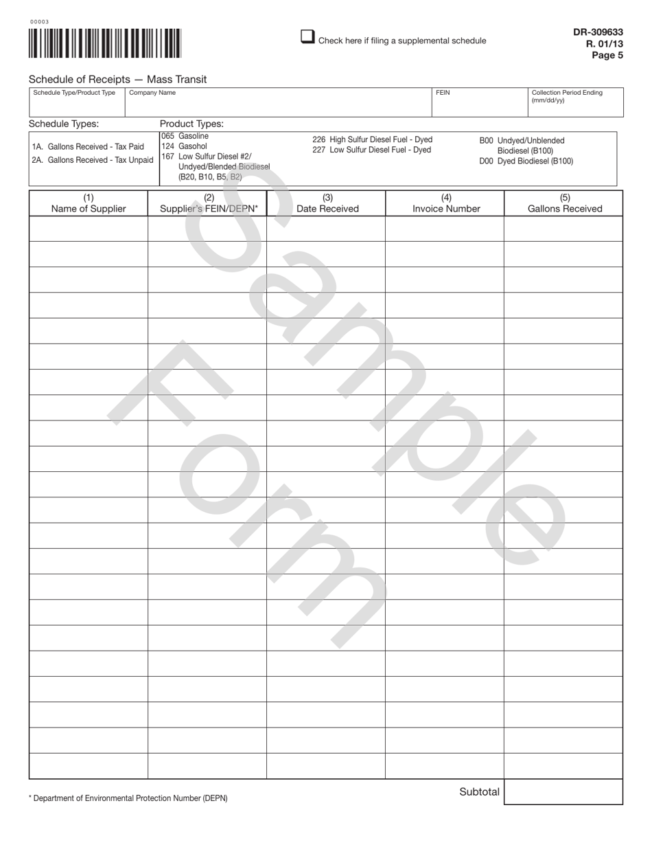 Form DR-309633 Mass Transit System Provider Fuel Tax Return - Sample - Florida, Page 5