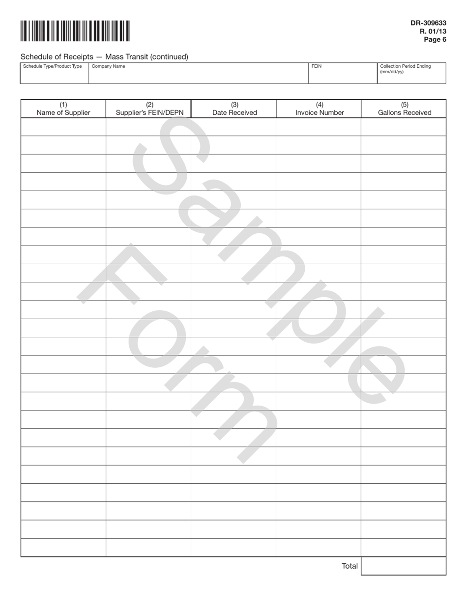 Form DR-309633 Mass Transit System Provider Fuel Tax Return - Sample - Florida, Page 6