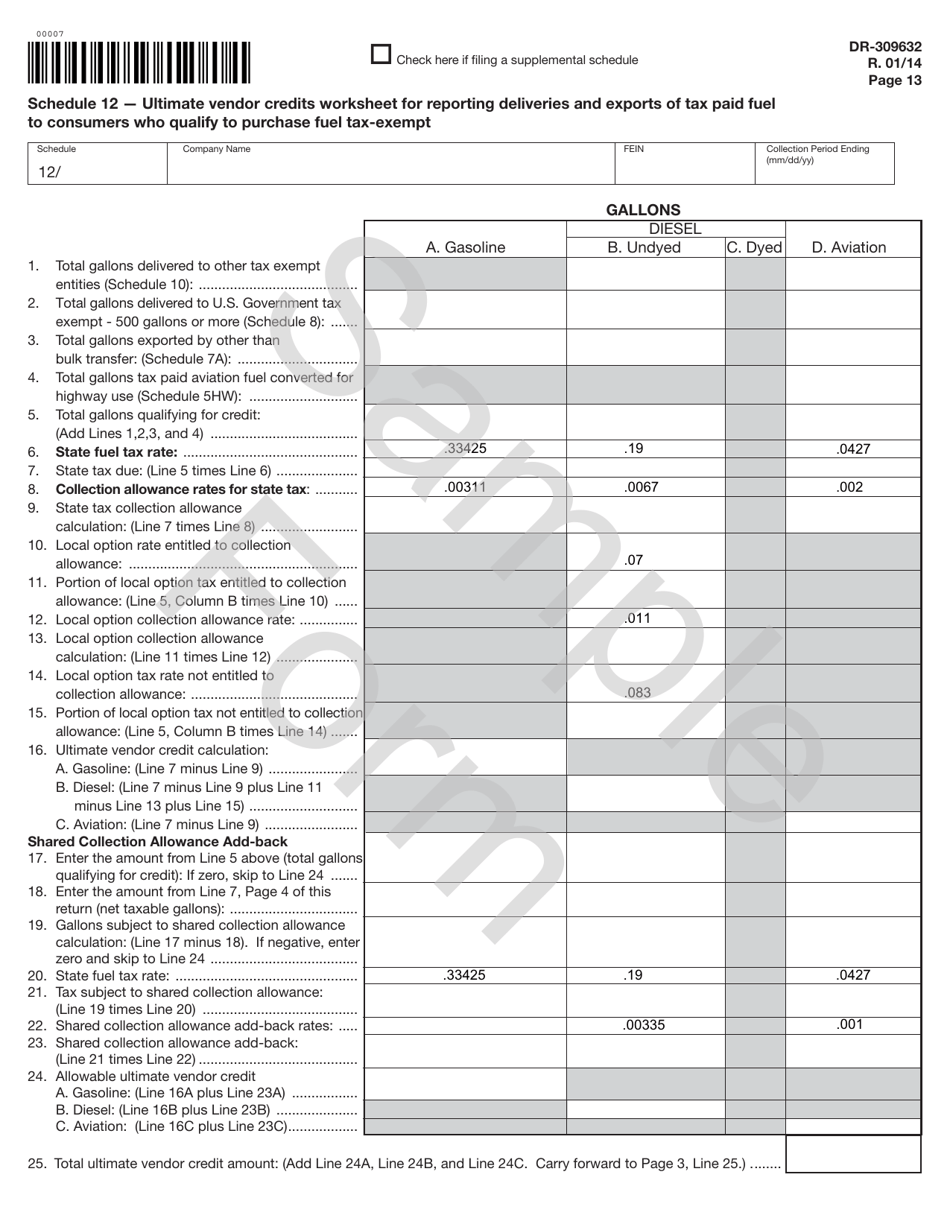 Form DR-309632 Wholesaler / Importer Fuel Tax Return - Sample - Florida, Page 13