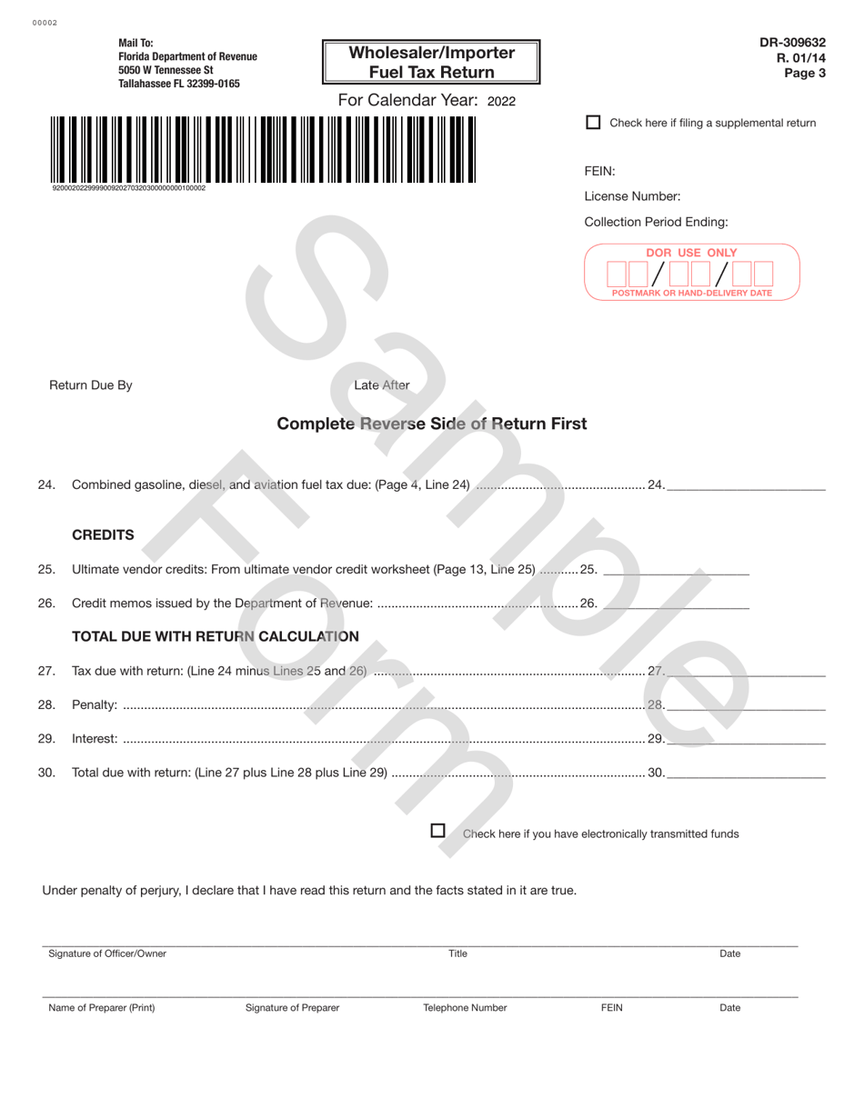 Form DR-309632 Wholesaler / Importer Fuel Tax Return - Sample - Florida, Page 3