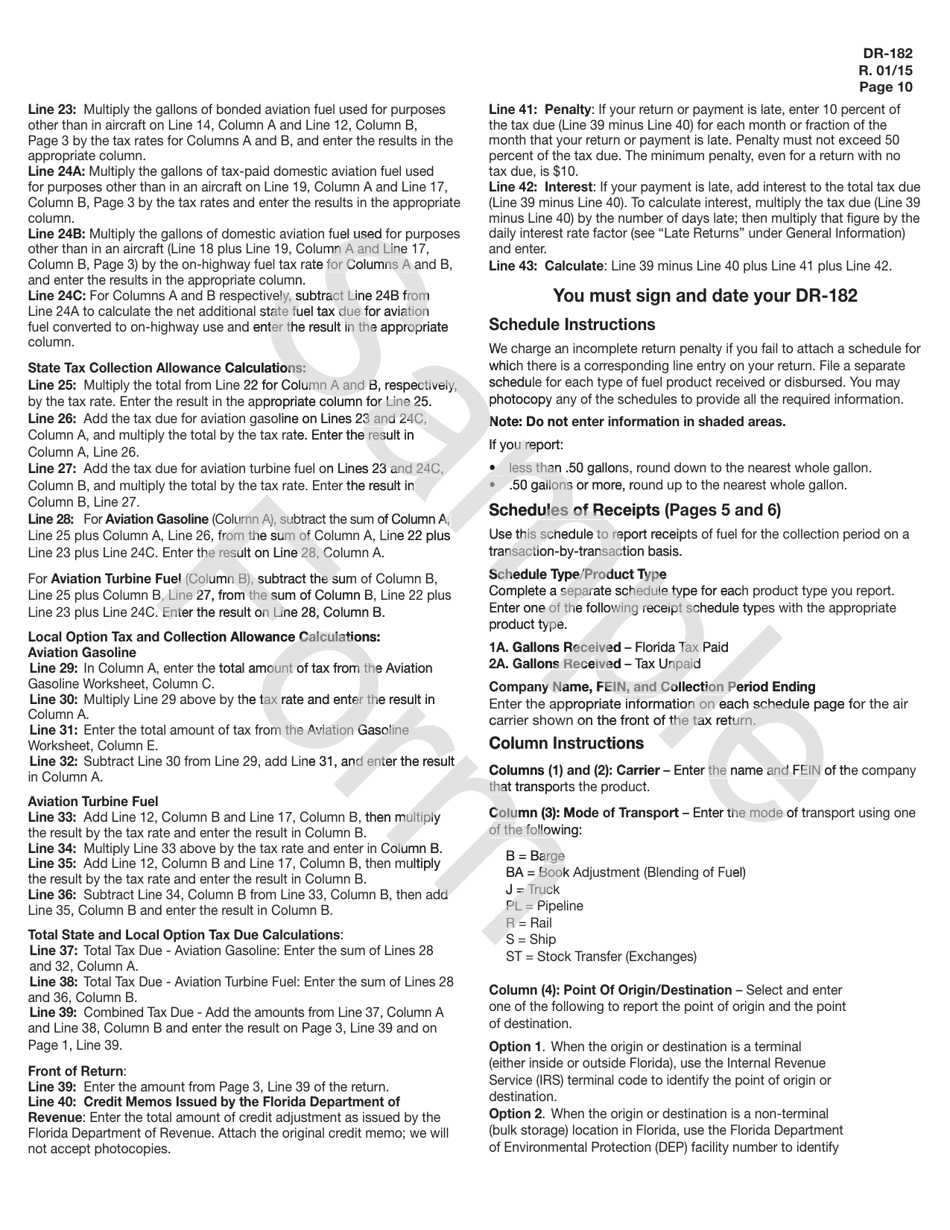 Form DR-182 Florida Air Carrier Fuel Tax Return - Sample - Florida, Page 10