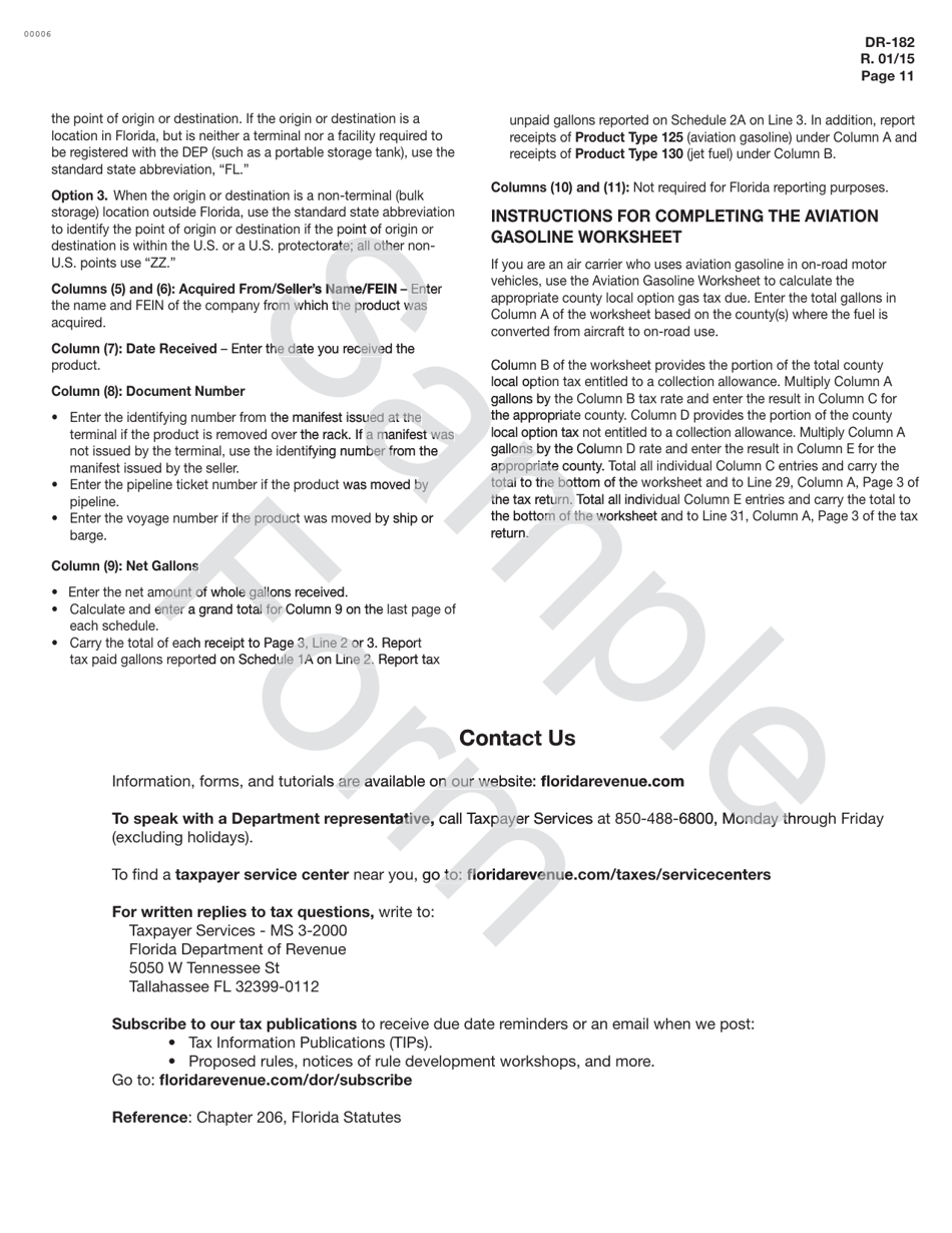 Form DR-182 Florida Air Carrier Fuel Tax Return - Sample - Florida, Page 11