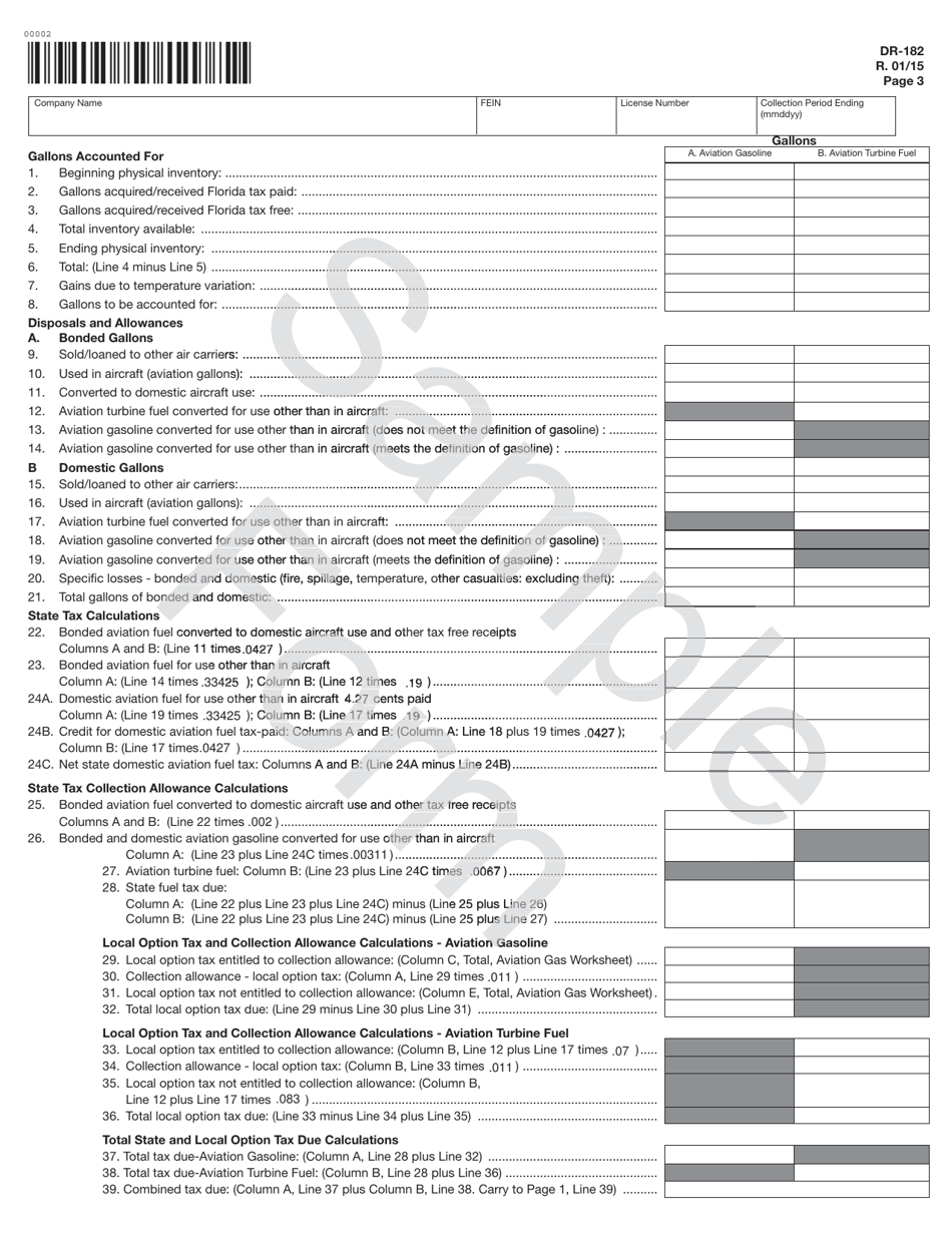 Form DR-182 Florida Air Carrier Fuel Tax Return - Sample - Florida, Page 3