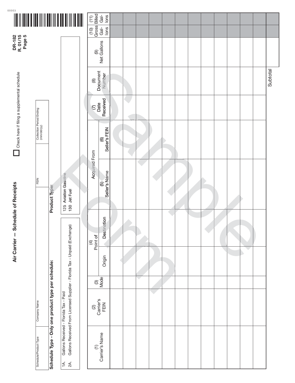 Form DR-182 Florida Air Carrier Fuel Tax Return - Sample - Florida, Page 5
