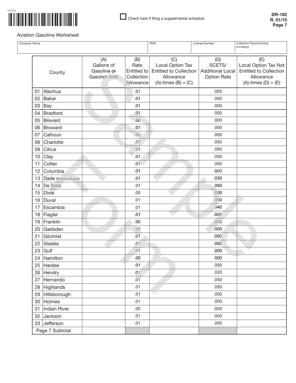 Form DR-182 Florida Air Carrier Fuel Tax Return - Sample - Florida, Page 7