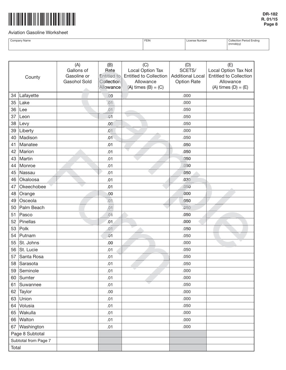 Form DR-182 Florida Air Carrier Fuel Tax Return - Sample - Florida, Page 8