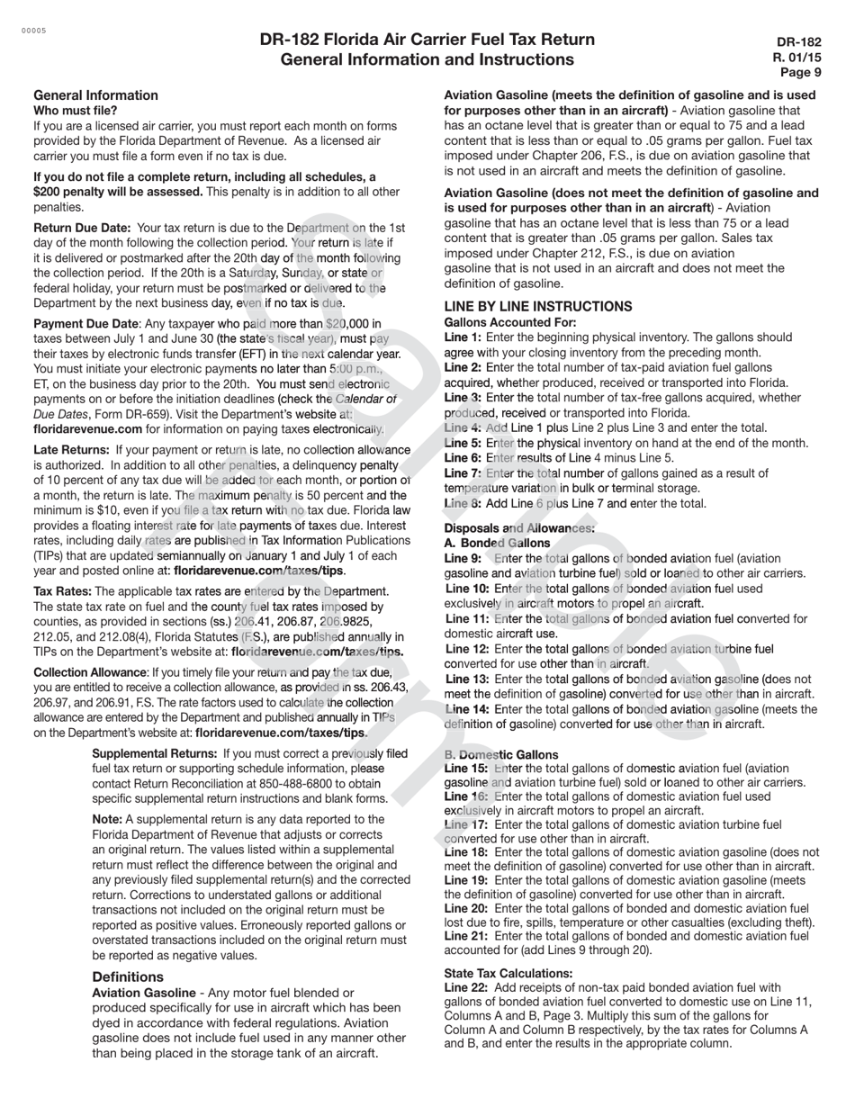 Form DR-182 Florida Air Carrier Fuel Tax Return - Sample - Florida, Page 9