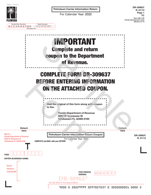 Form DR-309637 2022 Printable Pdf