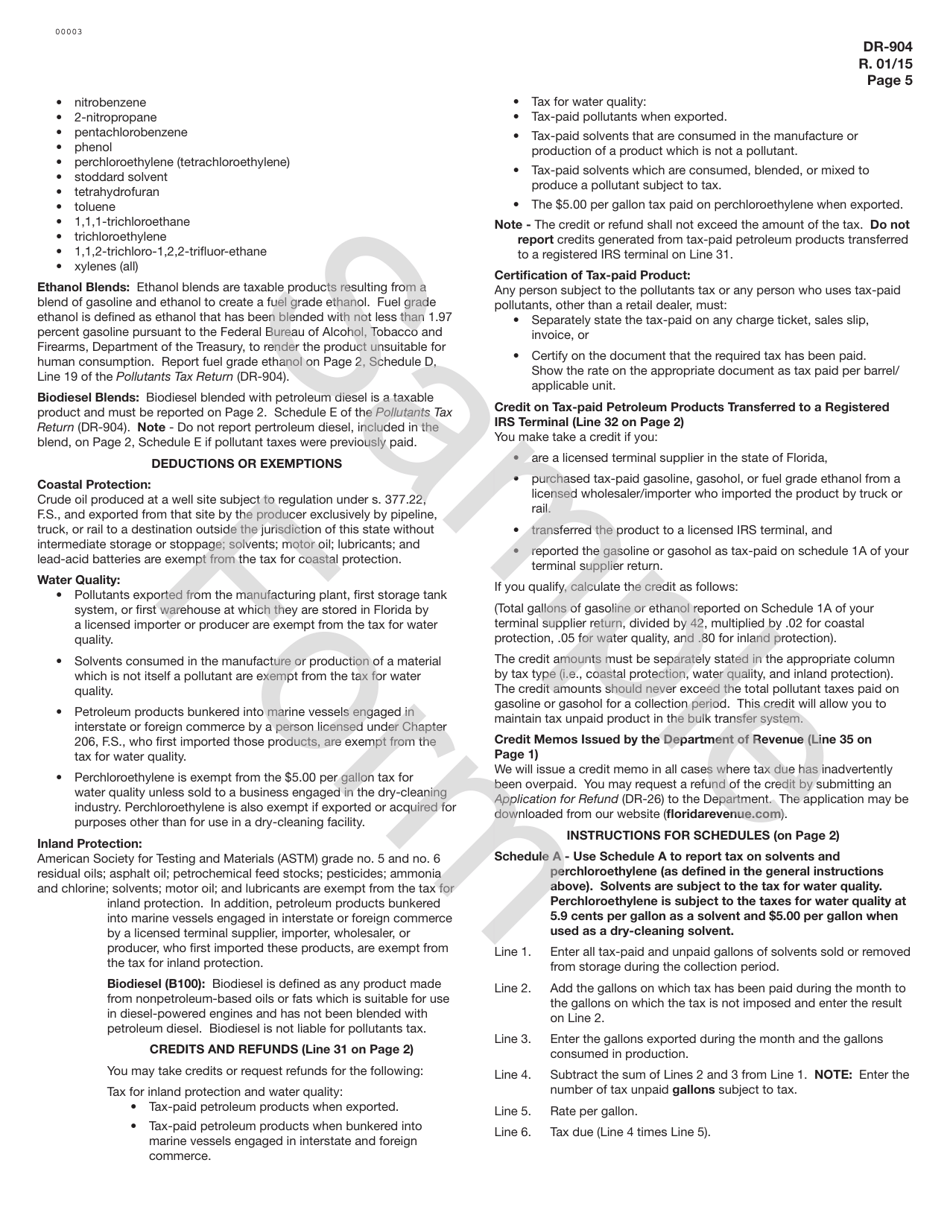 Form DR-904 Pollutants Tax Return - Sample - Florida, Page 5