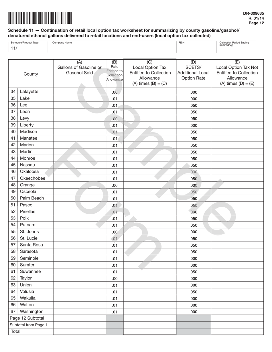 Instructions for Form DR-309635 Blender Fuel Tax Return - Sample - Florida, Page 12