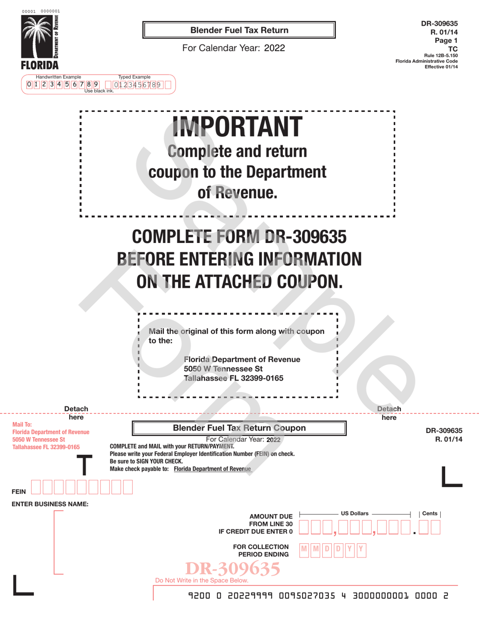 Instructions for Form DR-309635 Blender Fuel Tax Return - Sample - Florida, Page 1