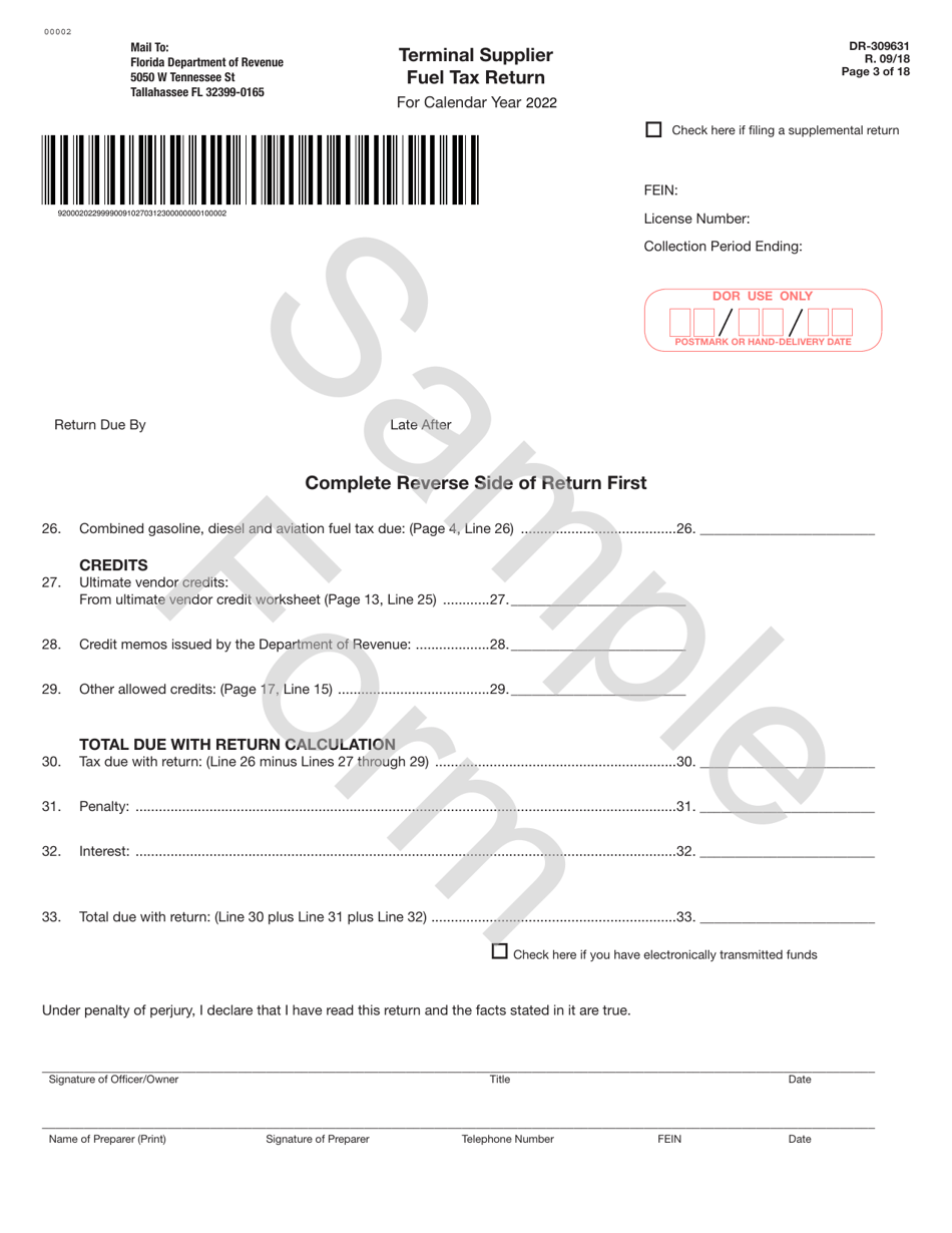Form DR-309631 Terminal Supplier Fuel Tax Return - Sample - Florida, Page 3