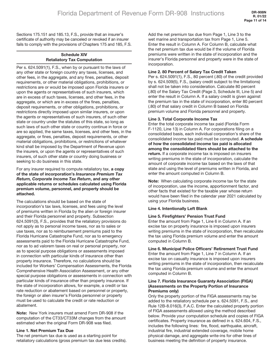 Instructions for Form DR-908 Insurance Premium Taxes and Fees Return - Florida, Page 11