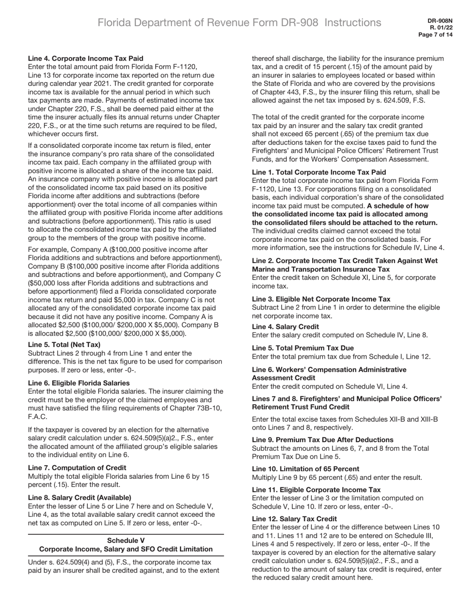 Instructions for Form DR-908 Insurance Premium Taxes and Fees Return - Florida, Page 7