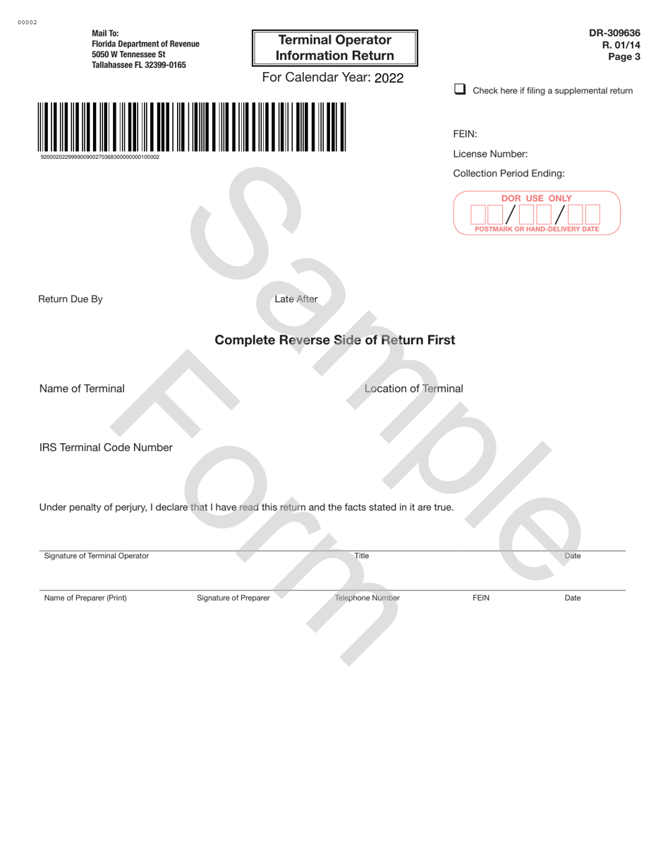 Form DR-309636 Terminal Operator Information Return - Sample - Florida, Page 3