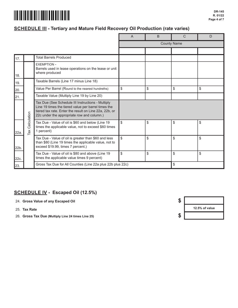 Form DR-145 Oil Production Monthly Tax Return - Florida, Page 4