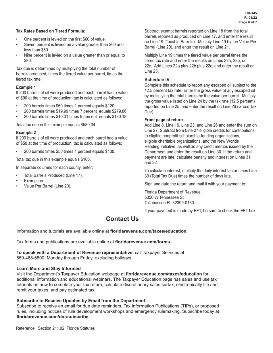 Form DR-145 Oil Production Monthly Tax Return - Florida, Page 6
