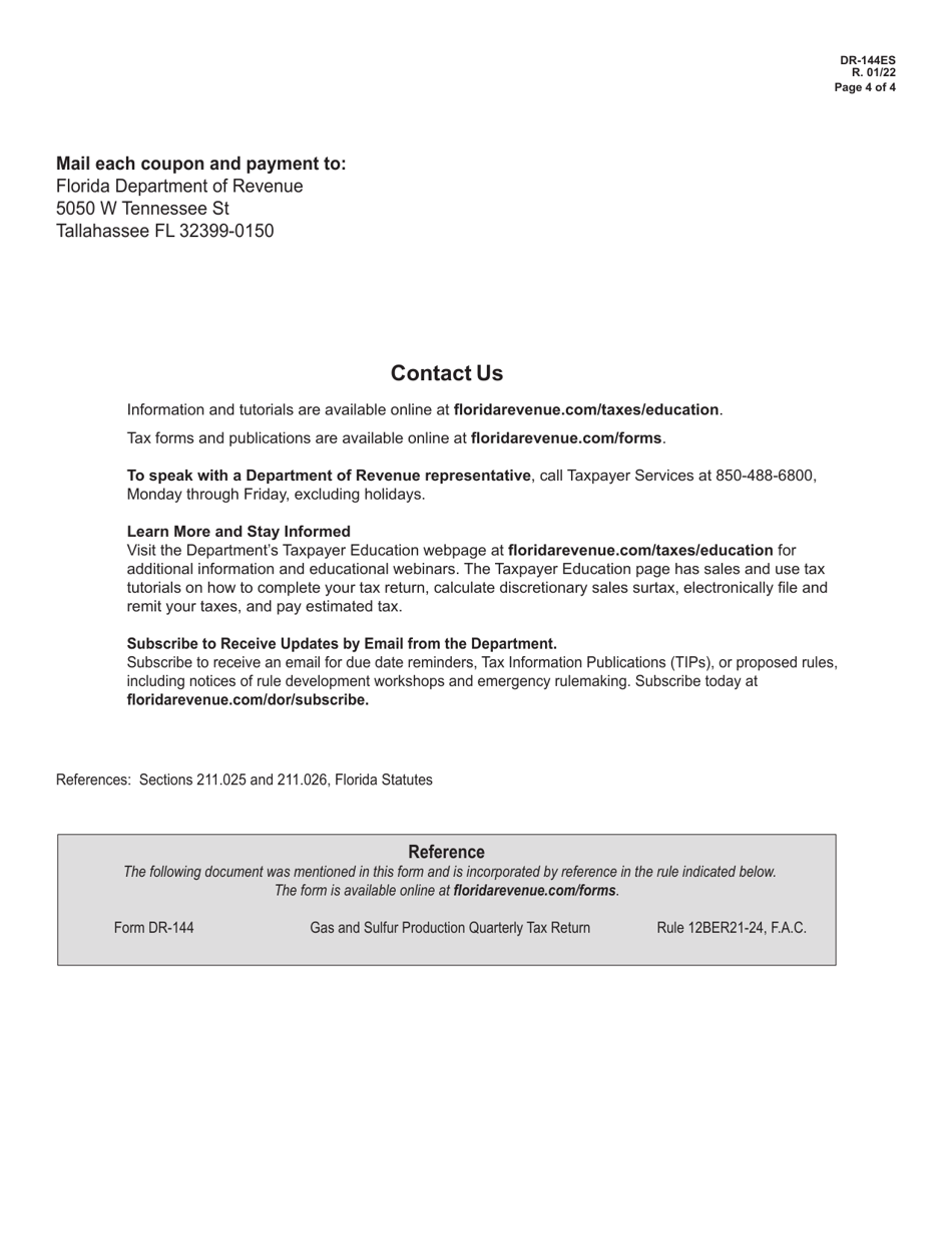 Form DR-144 Gas and Sulfur Production Quarterly Tax Return - Florida, Page 10