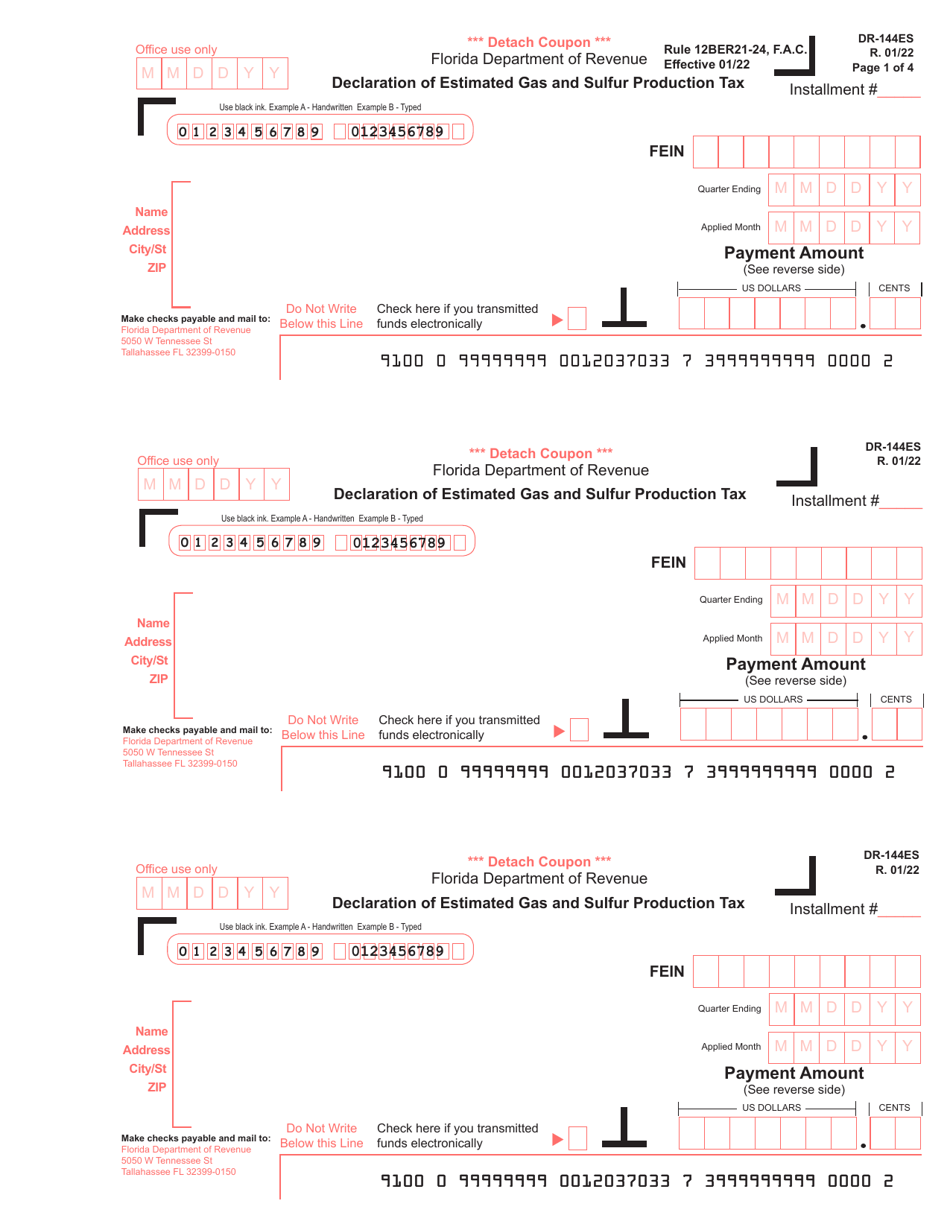 Form DR-144 Gas and Sulfur Production Quarterly Tax Return - Florida, Page 7