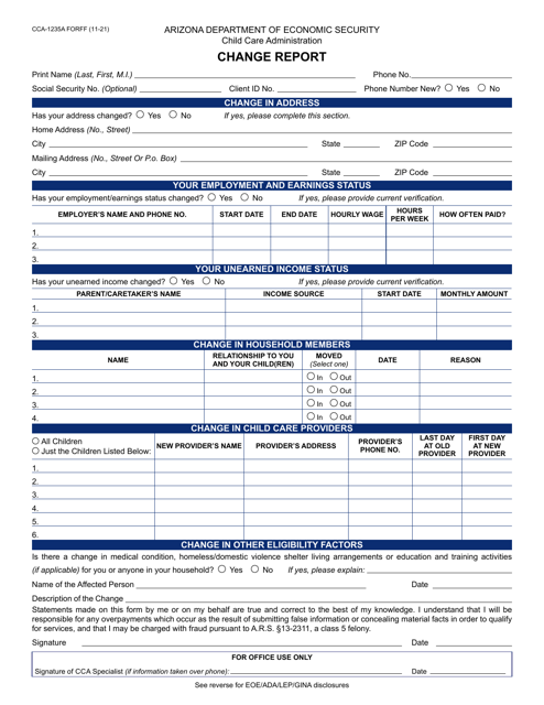 Form CCA-1235A  Printable Pdf