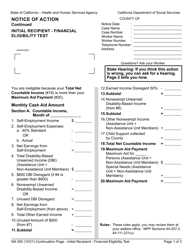 Document preview: Form NA300 Notice of Action - Continuation Page - Recipient Financial Eligibility Tests - California