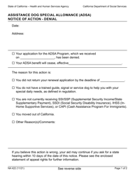 Form NA422 Assistance Dog Special Allowance (Adsa) Notice of Action - Denial - California