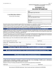 Document preview: Form CCA-1186A Authority to Release Information - Arizona (English/Spanish)