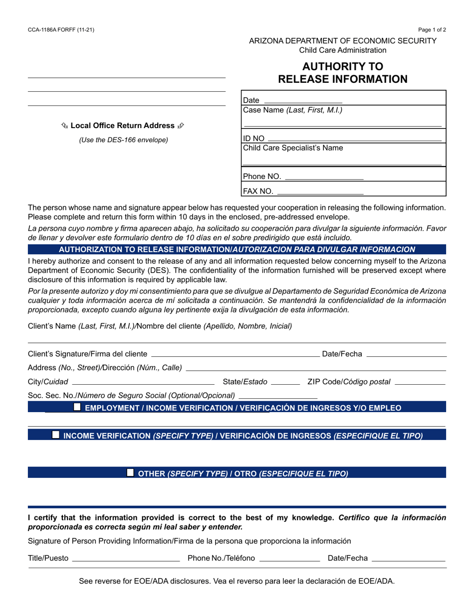 Form CCA1186A Download Fillable PDF or Fill Online Authority to