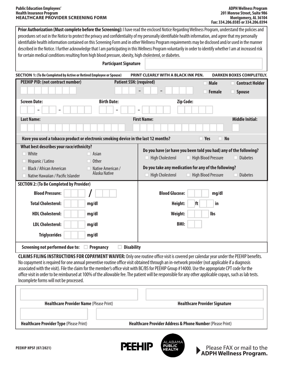 Healthcare Provider Screening Form - Alabama, Page 1