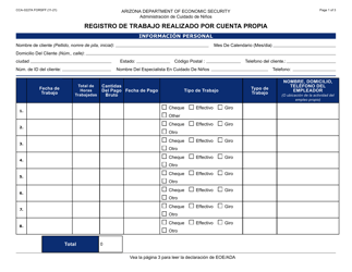 Document preview: Formulario CCA-0227A-S Registro De Trabajo Realizado Por Cuenta Propia - Arizona (Spanish)