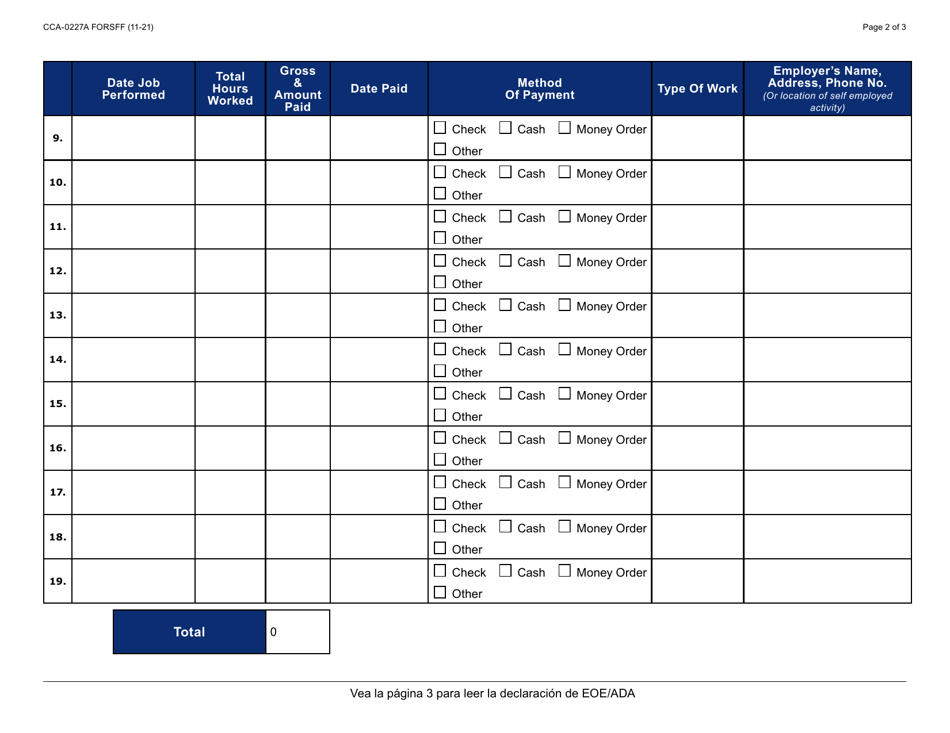 Formulario CCA-0227A-S Registro De Trabajo Realizado Por Cuenta Propia - Arizona (Spanish), Page 2