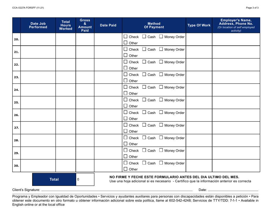 Formulario CCA-0227A-S Registro De Trabajo Realizado Por Cuenta Propia - Arizona (Spanish), Page 3