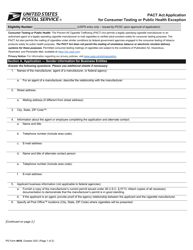 Document preview: PS Form 4616 Pact Act Application for Consumer Testing or Public Health Exception