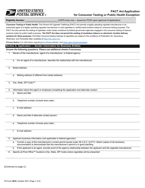 PS Form 4616  Printable Pdf