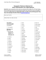 Document preview: OPM Form 1655-A Geographic Preference Statement for Senior Administrative Law Judge Applicant