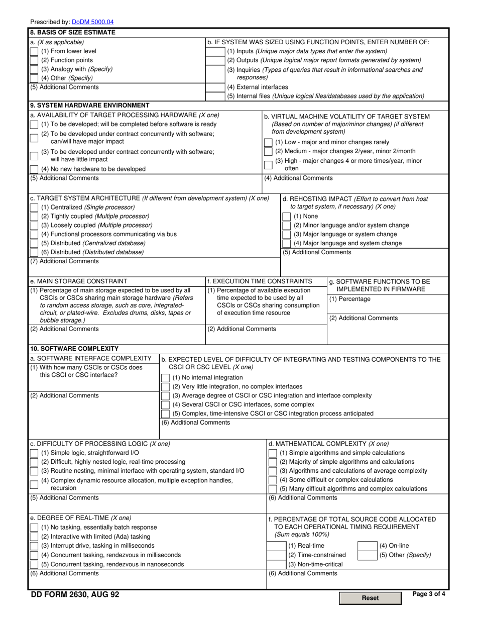 DD Form 2630 Software Description Annotated Outline, Page 3
