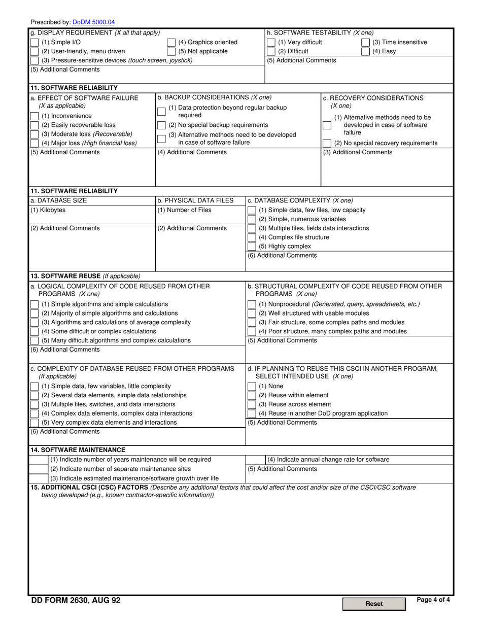 DD Form 2630 Software Description Annotated Outline, Page 4