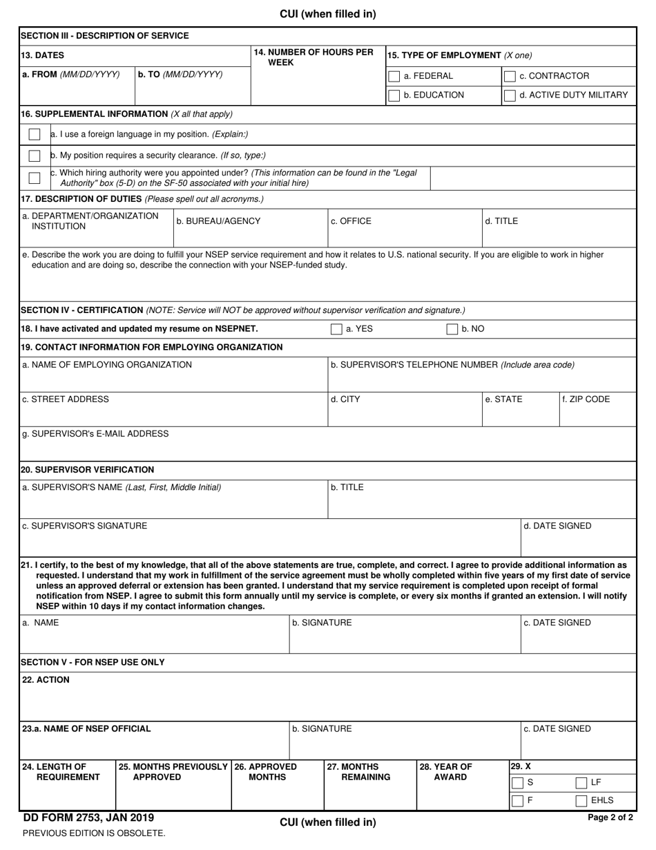 DD Form 2753 Download Fillable PDF or Fill Online Service Agreement ...