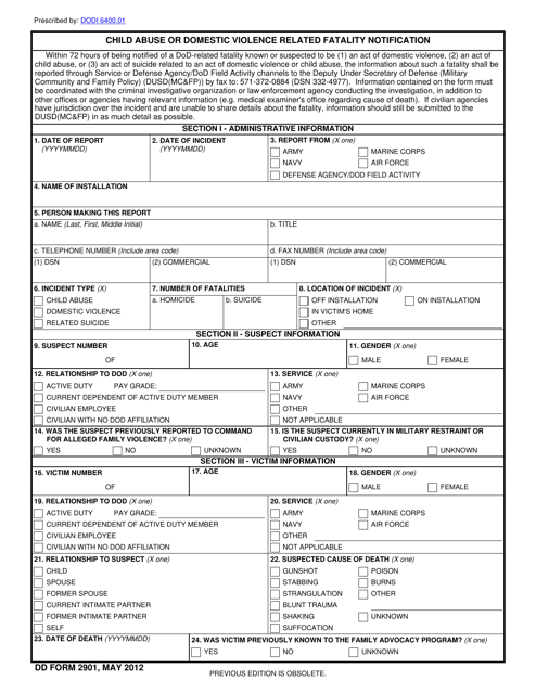 DD Form 2901 Child Abuse or Domestic Violence Related Fatality Notification
