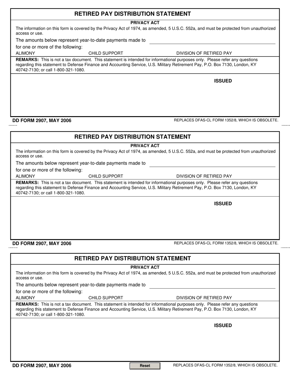 DD Form 2907 Retired Pay Distribution Statement, Page 1