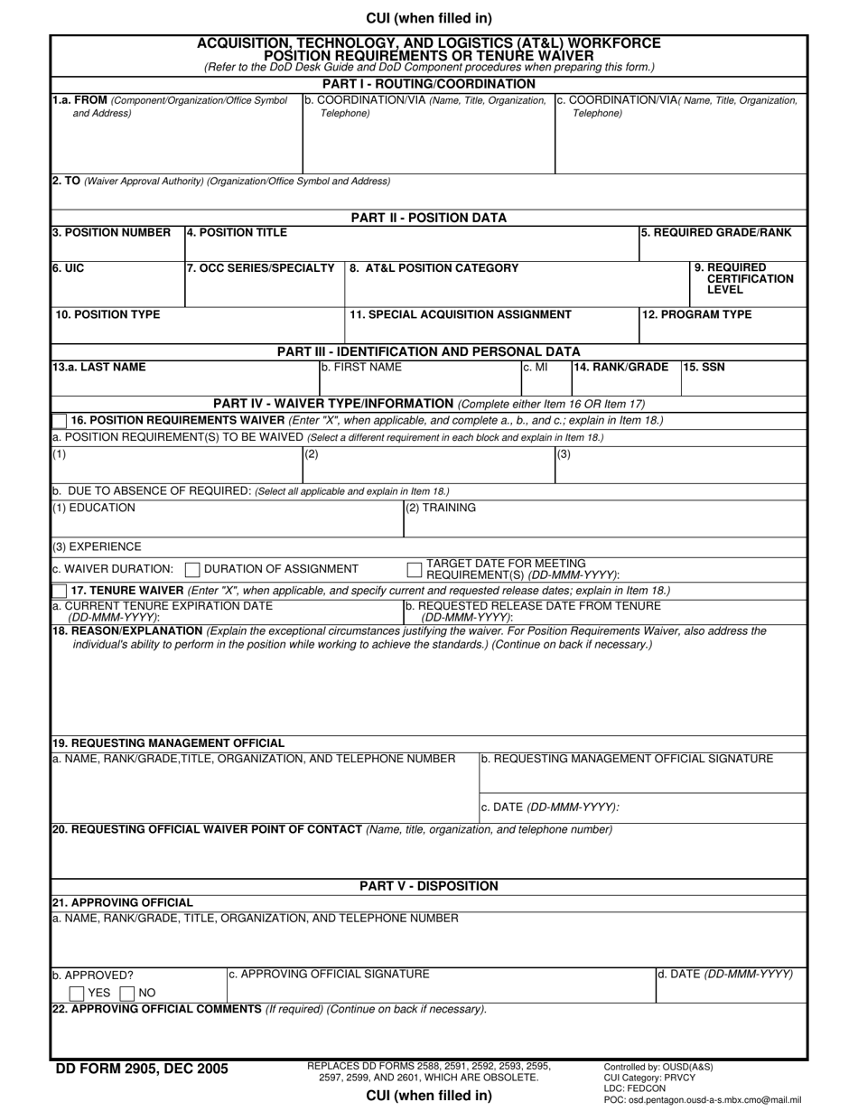 DD Form 2905 - Fill Out, Sign Online and Download Fillable PDF ...