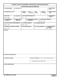 DD Form 2918 National Security Personnel System (Nsps) Position Description