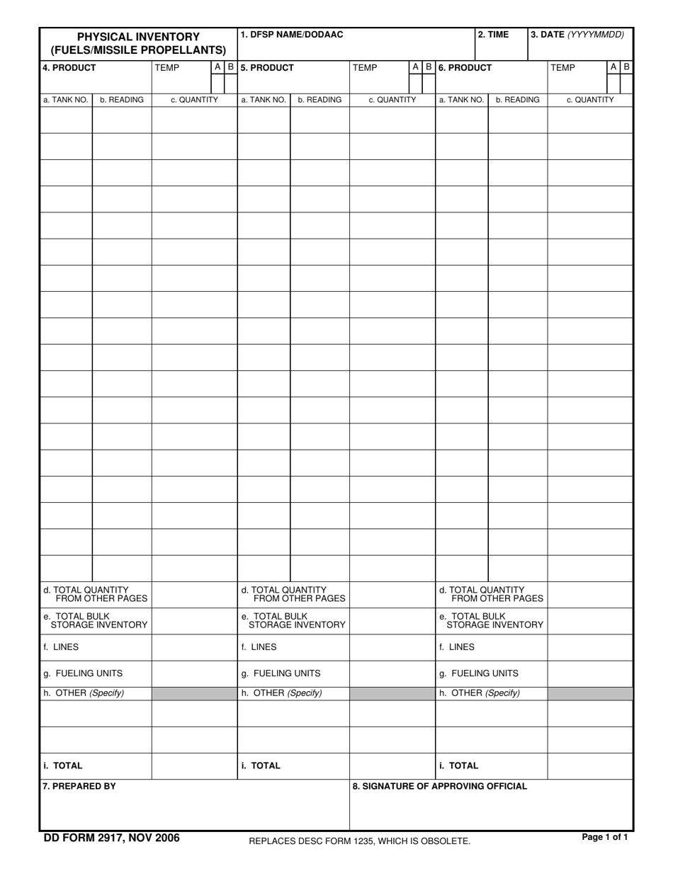DD Form 2917 Physical Inventory (Fuels / Missile Propellants), Page 1