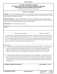 Document preview: DD Form 2938 Election of Retirement Coverage for Reemployed Federal Employees Retirement System (Fers) Discontinued Service Retirement (Dsr) Annuitants