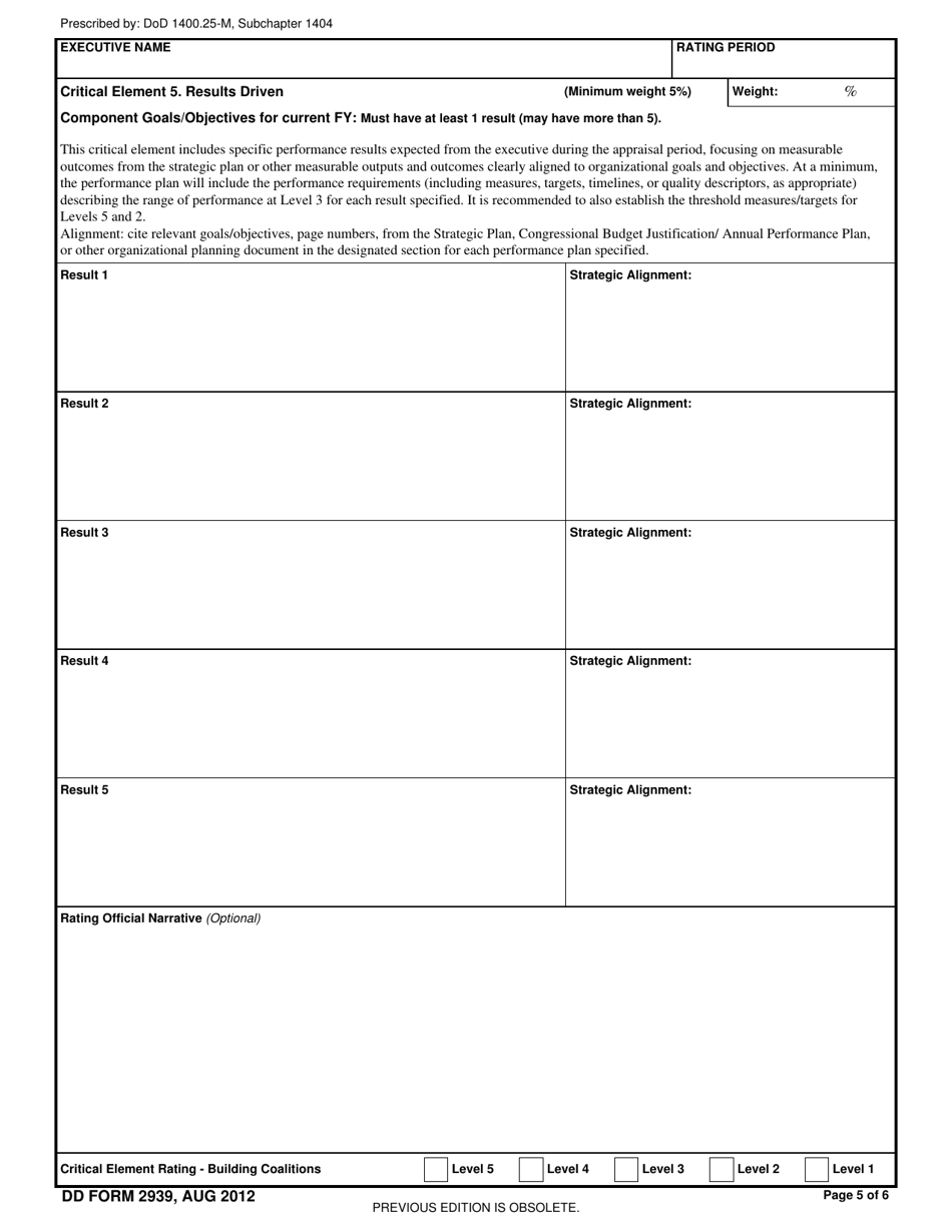 DD Form 2939 Nf-6 Performance Management System Executive Performance Agreement, Page 5