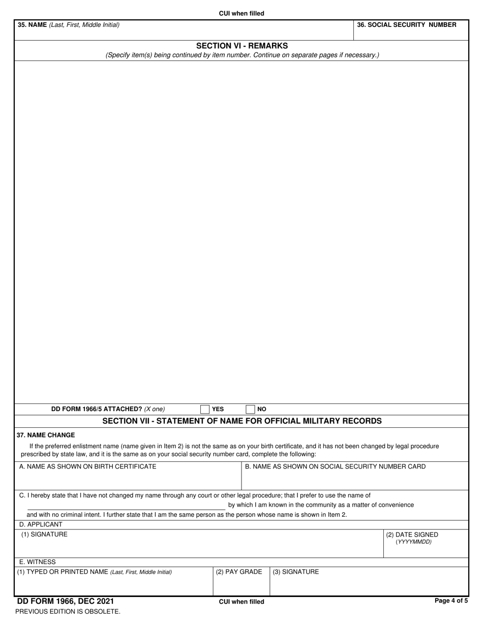 DD Form 1966 Record of Military Processing - Armed Forces of the United States, Page 5