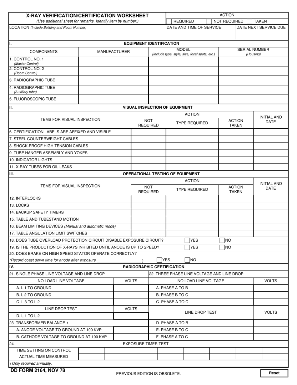 DD Form 2164 X-Ray Verification / Certification Worksheet, Page 1